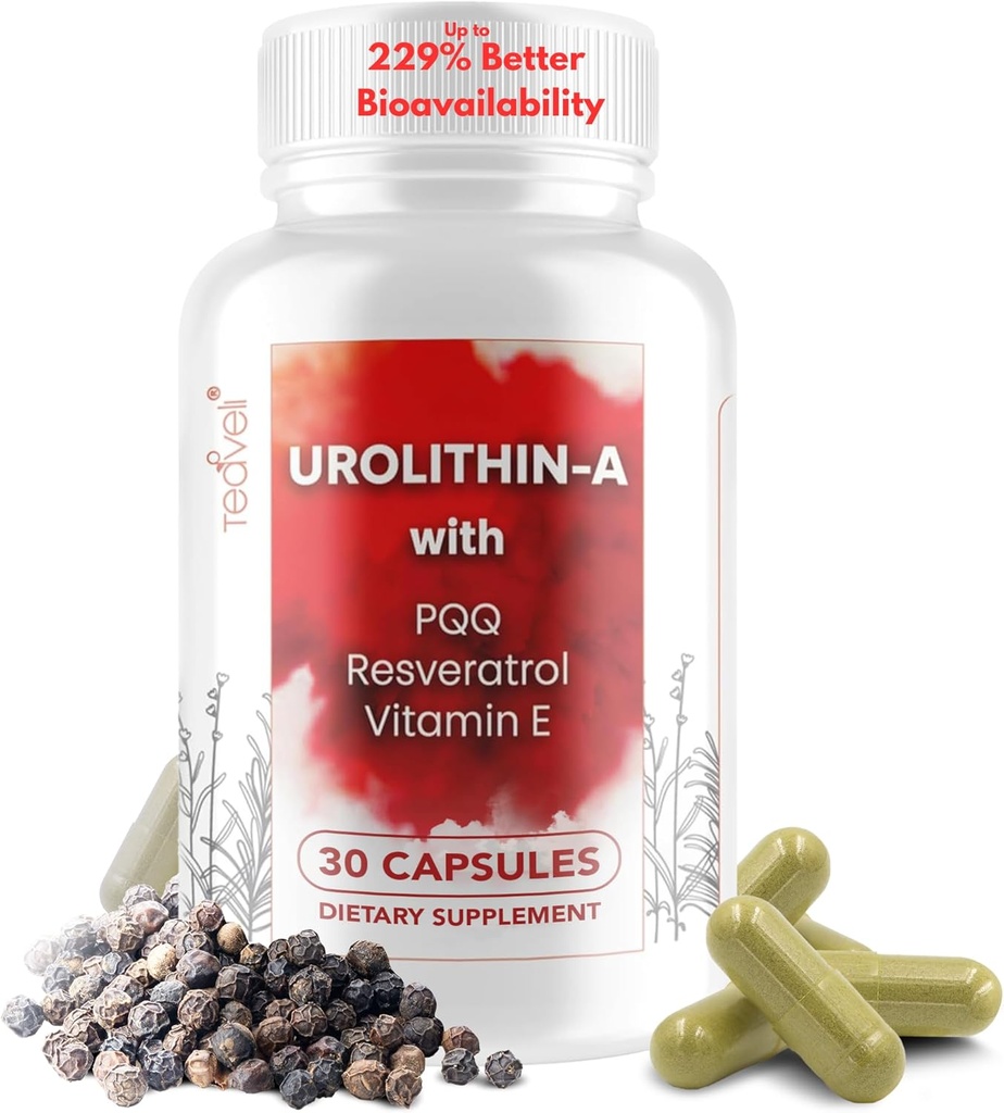 Avansert urolitin A (15 serveringer) & Stem Cell Supplement med 500mg urolitin A, Resveratrol, PQQ, Vitamin E & Bioperine - støtter NAD +, Mitokondrier, muskel helse, sunne celler og energi nivåer