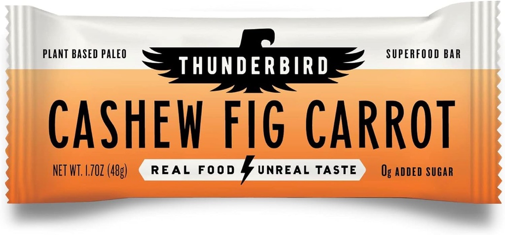 Thunderbird Bars Energi Snack, Glutenfri med protein, sunn ekte mat, Vegansk Paleo Non-GMO, Ingen tilsatt sukker, Cashew Fig Carrot Flavor (12 greve, 1.7 oz. Bars)