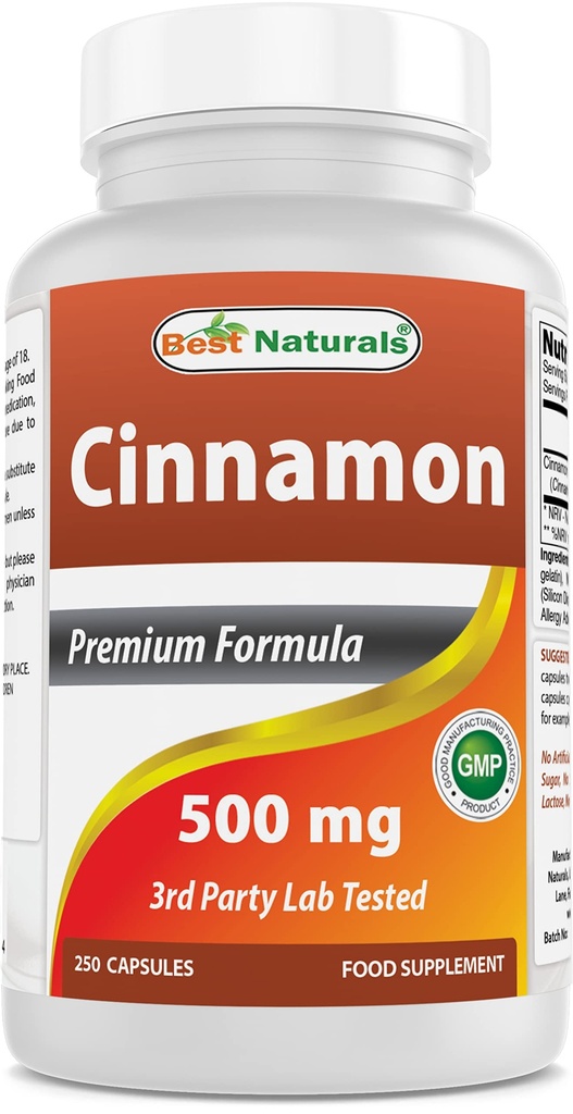 Beste Naturals kanel 500 mg 250 kapsler (250 antall (pakke med 1))