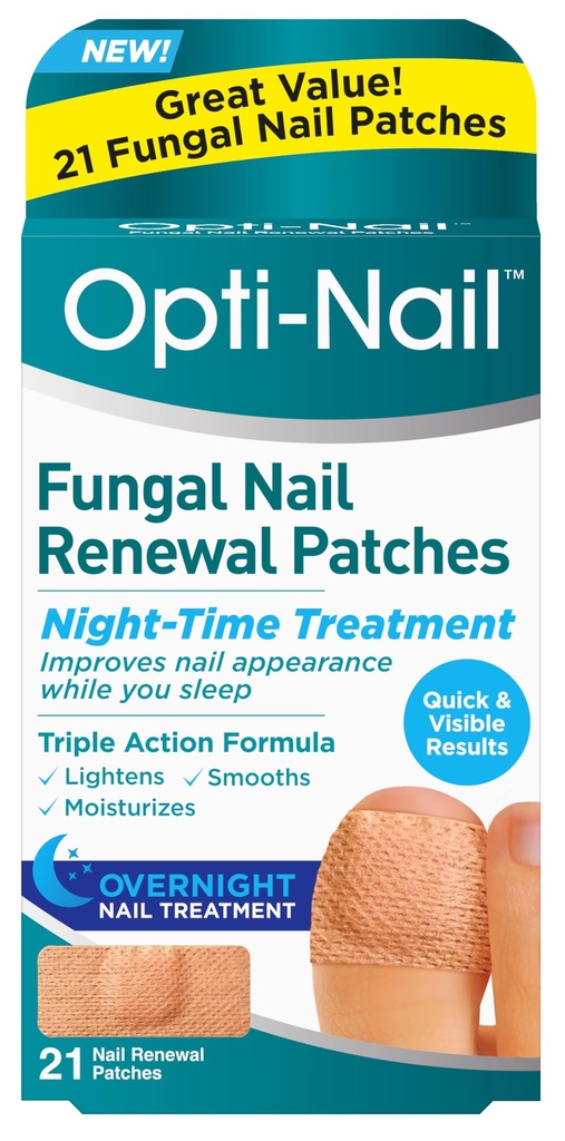 Opti-Nail Fungal Nail Renewal Patches - 21 Patches, natt behandling forbedrer negle utseende mens du sover