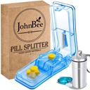 JohnBee Pill Cutter | Best Pill Cutter for små eller store piller | designet i USA | Cuts vitaminer | Inkluderer nøkkelkjede piller holdere (blå)