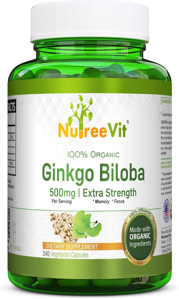 NutreeVit Ginkgo Biloba Herbal kosttilskudd kapsler (240 Count)