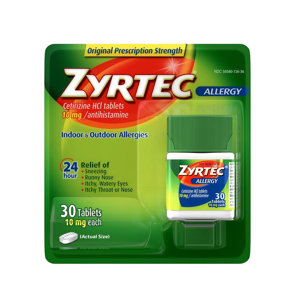 Zyrtec 24-timers allergi relief tabletter, 10 mg cetirizin HCl Antihistamin Allergi medisin, 30 ct rød