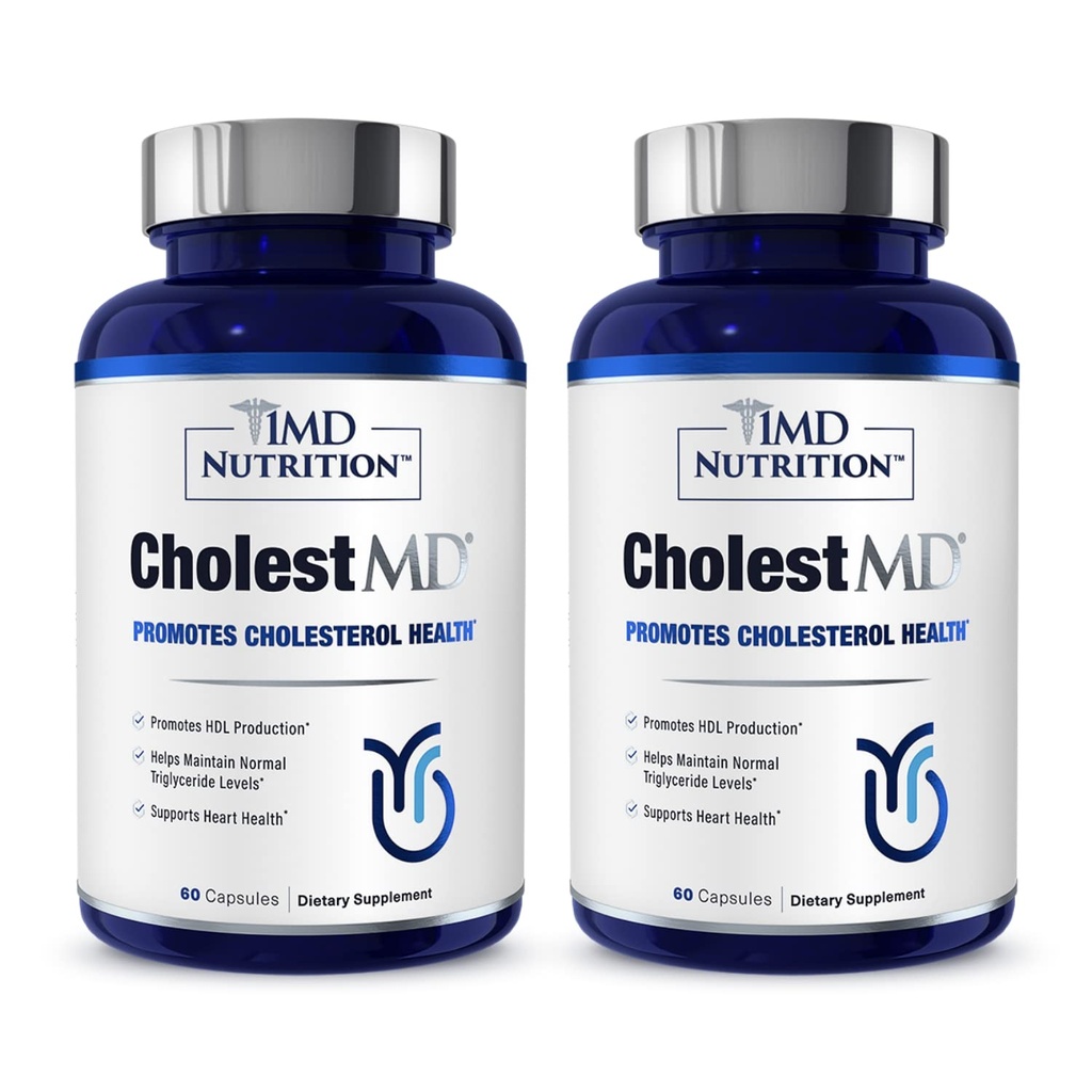 1MD Nutrition CholestMD med Olive Leaf Extract, Bergavit, Niacin, hvitløk | 120 kapsler (2-Pack)