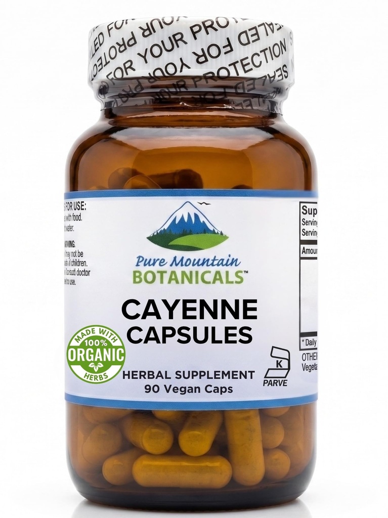 Pure Mountain Botanicals Cayenne Pepper Capsules - 90 Kosher Vegan Caps med 500 mg organisk Cayenne Pepper med Capsaicin