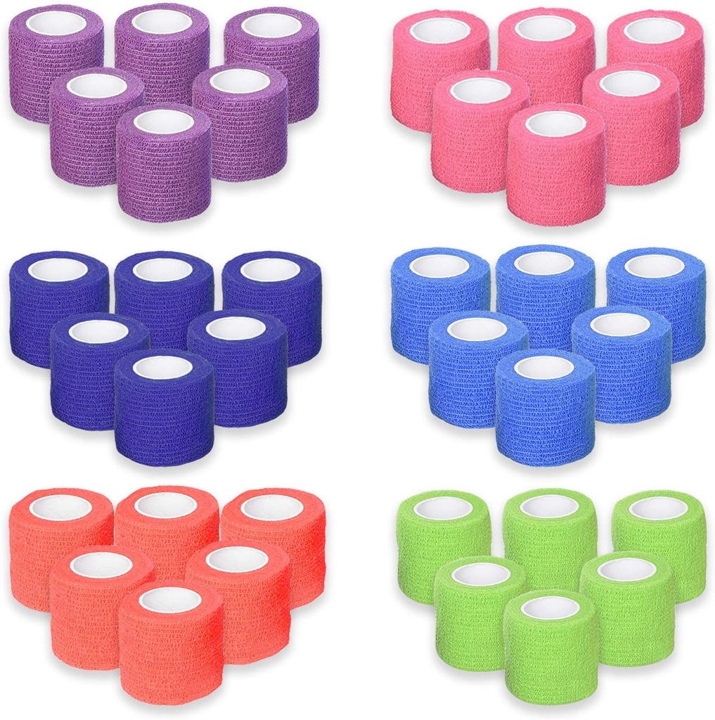 Ever Ready First Aid Selvbehersket Kohesive Bandages 2" x 5 Yards - 36 Count, Rainbow farger