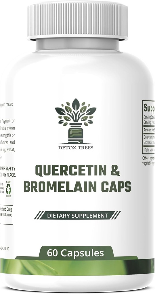 1000mg Quercetin, 200mg Bromelain Complex - Immunstøtte, sesongallergi og pustende helse supplement - Vegan, ikke-GMO, 60 kapsler