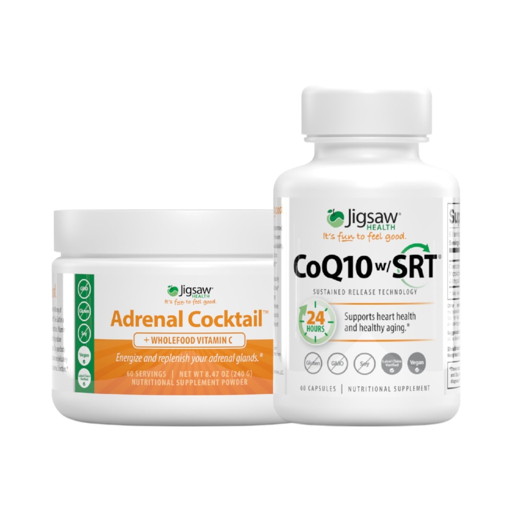 Jigsaw Health Bundle | Adrenal Cocktail, 60 Services (Jar) og CoQ10 w/SRT, 60 Kapsler