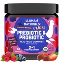 Llama Naturals Kids Probiotic with Prebiotic Fiber, Vegan, organiske prebiotika og probiotika Gummies for Gut helse støtte, Toddler ekte frukt Gummy vitaminer, Ingen lagt til sukker Cane, Blandet Berry, 60 Ct