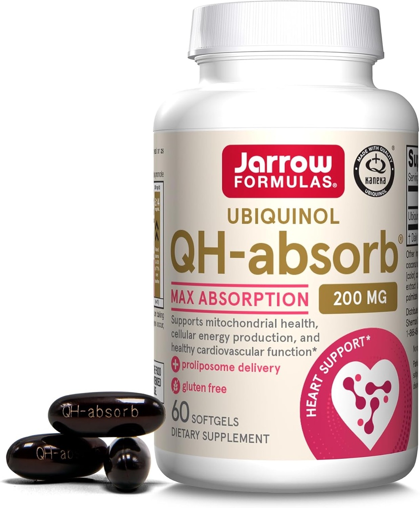 Jarrow Formulas QH-absorberende 200 mg - høy absorpsjon Co-Q10 - Aktiv antioksidant form av co-Q10 - støtter Mitokondriell energiproduksjon & kardiovaskulær helse - opp til 60 serveringer