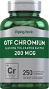 Piping Rock GTF-krom 200 mikrog | 250 Kapsler | Glucose Tolerance Factor Supplement | Ikke-GMO & Glutenfri