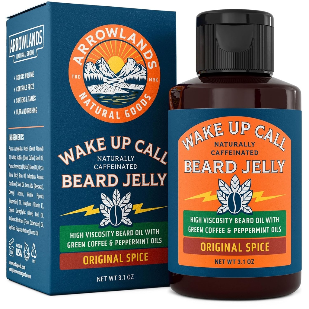 Vekk opp Call Beard Jelly - Koffein Beard Growth Oil med Jomfru Grønn Kaffeolje & Peppermynte, Naturlig Tikkener og Moisturizer (3,1oz, Original Spice)