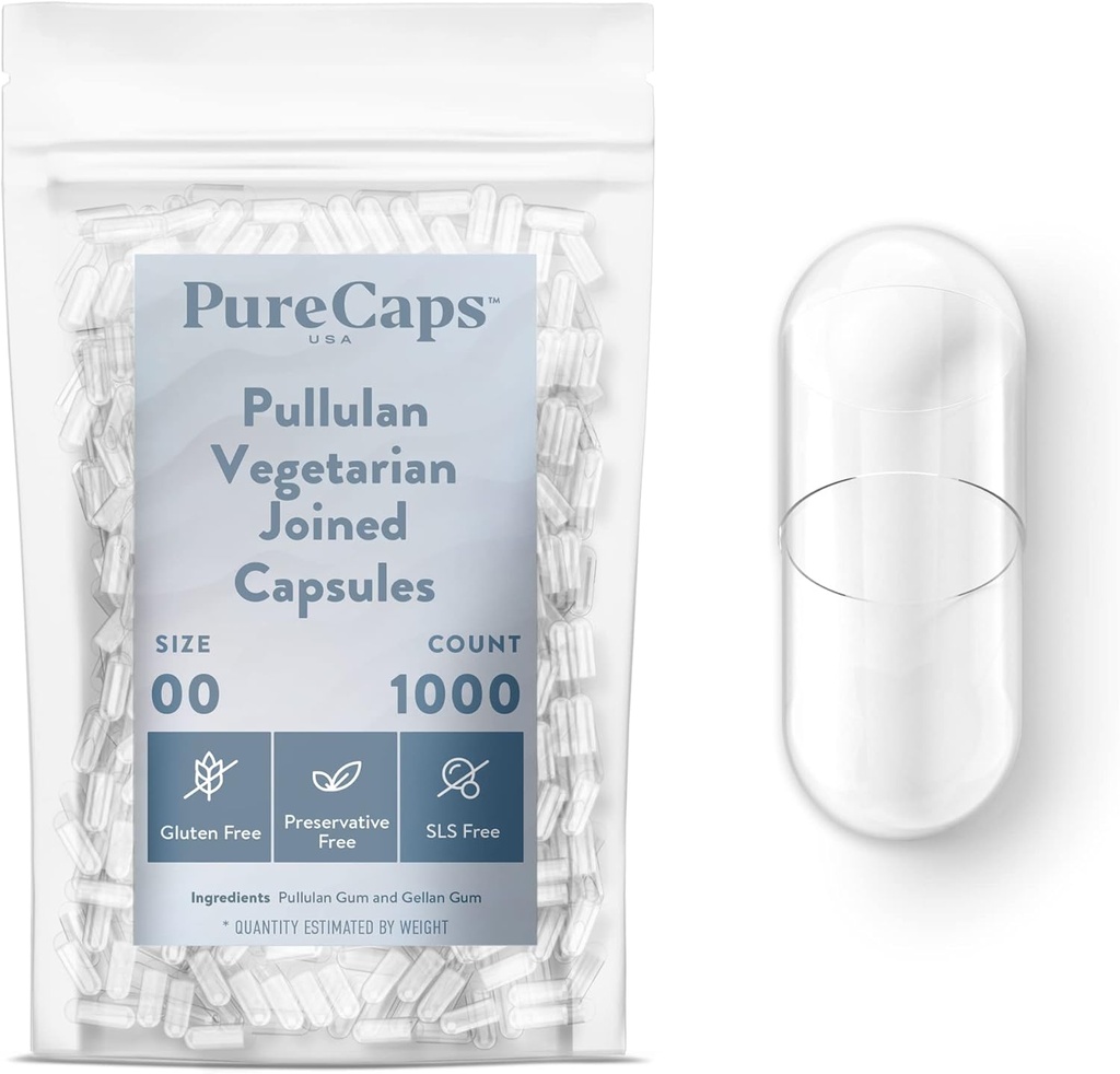 PureCaps USA - Tom vegetarisk Vegan Pullulan pille Capsules Størrelse 00 $1000 Registrert ikke-GMO SLS, Gluten, Preservativ Gratis