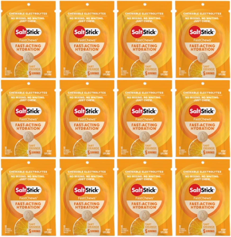SaltStick Electrolyte FastChews - 120 Count Orange Flavor - Electrolyte Tabletter for Hydrasjon, Salt Tabs - 10 Count (Pack of 12)