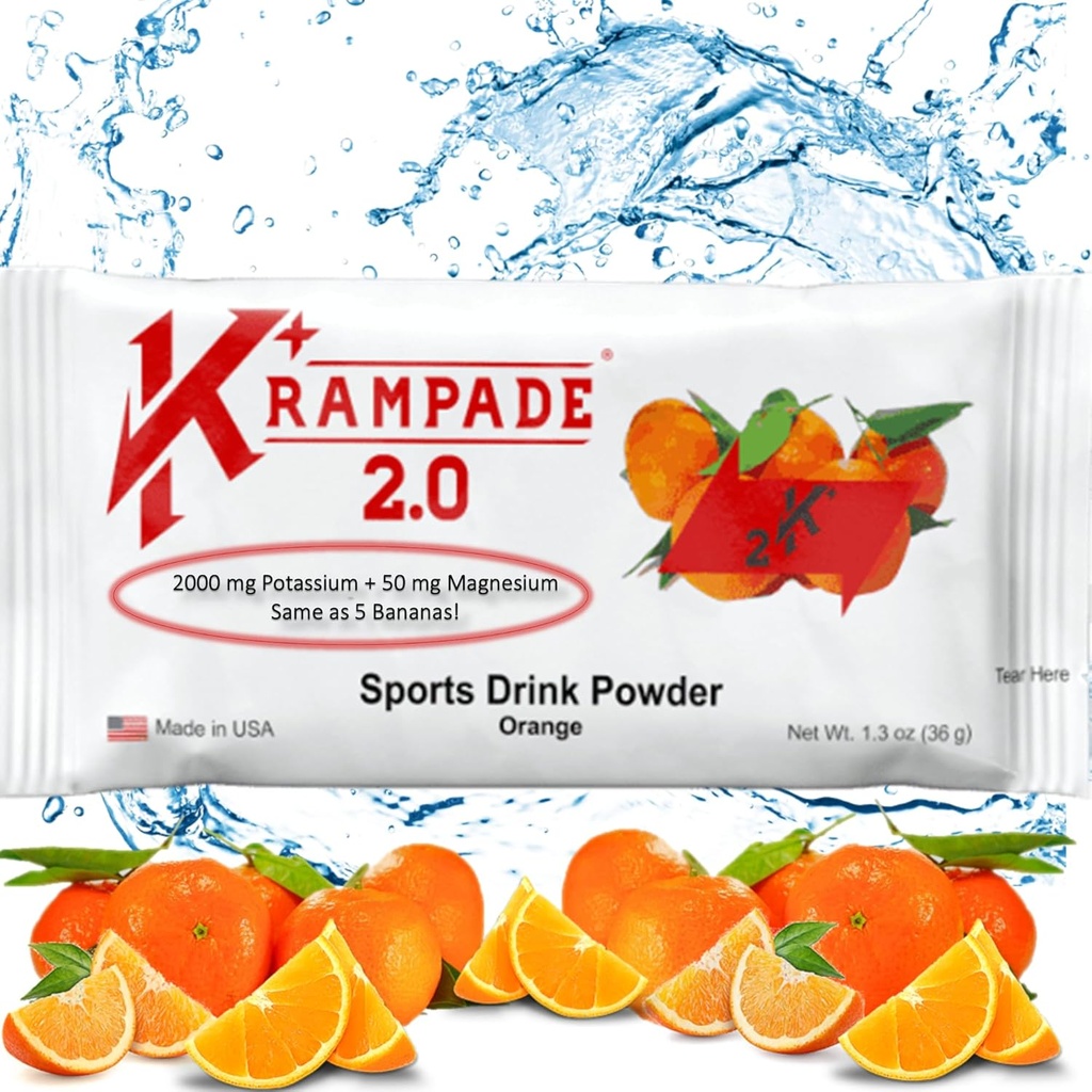 Krampade Kalium Magnesium Supplement Electrolytes pulver - 50 mg Mag + 2000 mg K, > 2X mer enn kokosvann | Kramp Relief |
