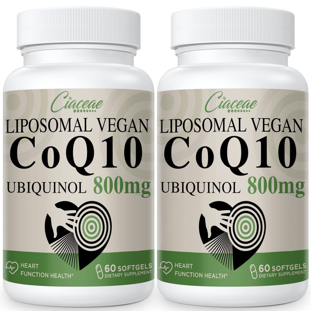 Liposomal CoQ10 800mg Ubiquinol Softgel, Max absorpsjon Ubiquinol Coenzym Q10, Ubiquinol CoQ10 Supplement for antioksidant, hjertefunksjon og energiproduksjon, ren coQ10 800mg, 120 Vegan Softgels