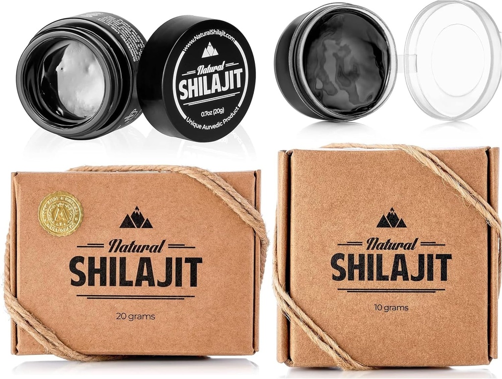 NATURAL SHILAJIT Resin - Shilajit Supplement med Fulvic Acid & Trace Minerals, Plantebaserte næringsstoffer for energi, immunstøtte og vitalitet - 20 Gram & 10 Gram