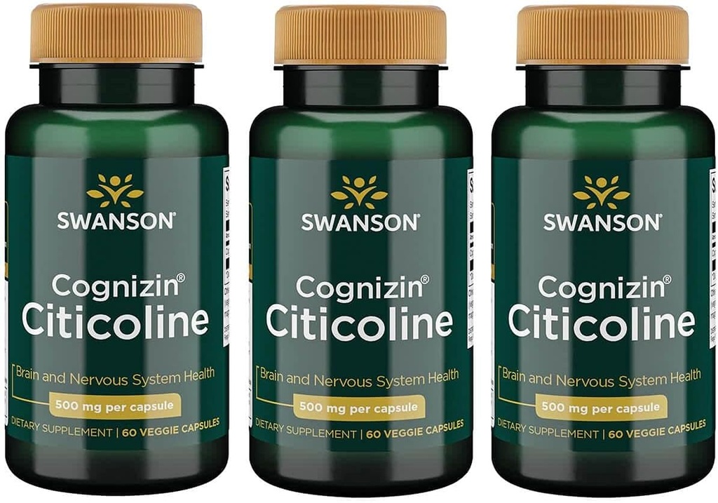 Swanson Cognizin Citicoline 1000 Milligrams 60 Veg Kapsler (3 Pakke)