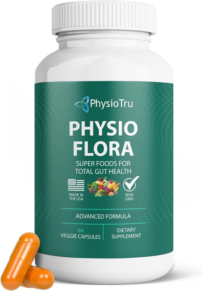 Fysio Flora Curcumin Piperine, probiotika og prebiotika for Gut, 60 Veggie kapsler
