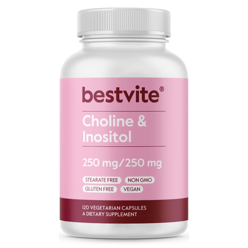 BESTVITE Choline Inositol 500mg (120 vegetariske kapsler) - Ingen stearates - Ingen fillers - Ingen Dikalcium Fosfat - Vegan - Ikke GMO - Glutenfri