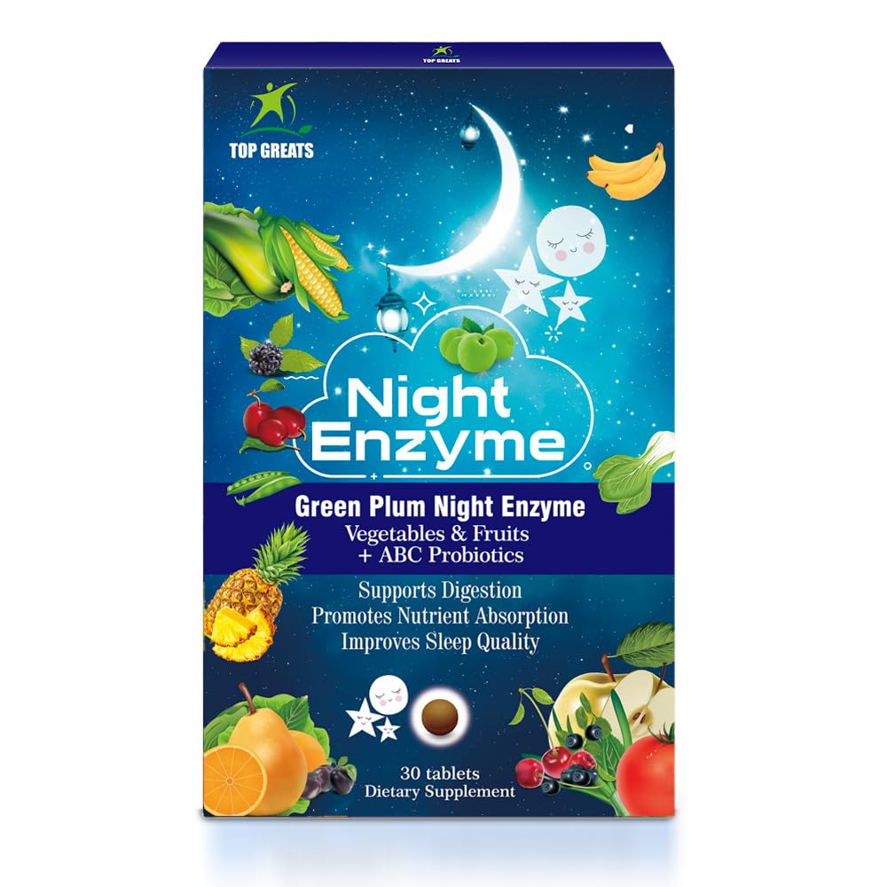 Night Enzyme, Daily Multi Digestive Enzymer, Grønn Plum Frukt og grønnsaker med probiotika, Relief Bloating, bedre søvnkvalitet, for menn og kvinner, fremme digestive helse-60 tabletter