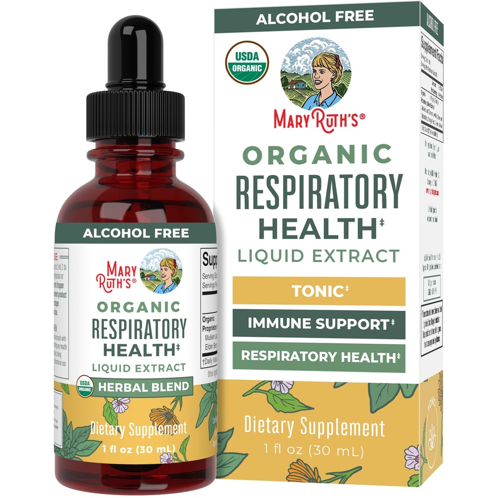 MaryRuth Organics USDA Organic Respiratoric Helse flytende dråper med Mullein Leaf | Marshmallow Root & Elderberry | Mullein Drops for Lungs Herbal blanding | Immunstøtte Supplement | Vegan | 1 Fl Oz