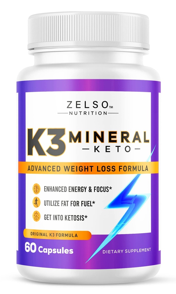 ZELSO K3 Mineral vekttap piller for kvinner og menn, K3 Mineral piller - K3 Salt Mineral, vitamin + K3 Kapsler Supplement for keto vekttap - 1 måneds forsyning