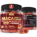 2 Pack Sukker Gratis Maca Root Gummies 2000mg med Ashwagandha, Tribulus Terrestris, Rhodiola, Panax Ginseng, L Arginine & L Tyrosin - organisk svart rød gul Maca Root for kvinner Energi støtte