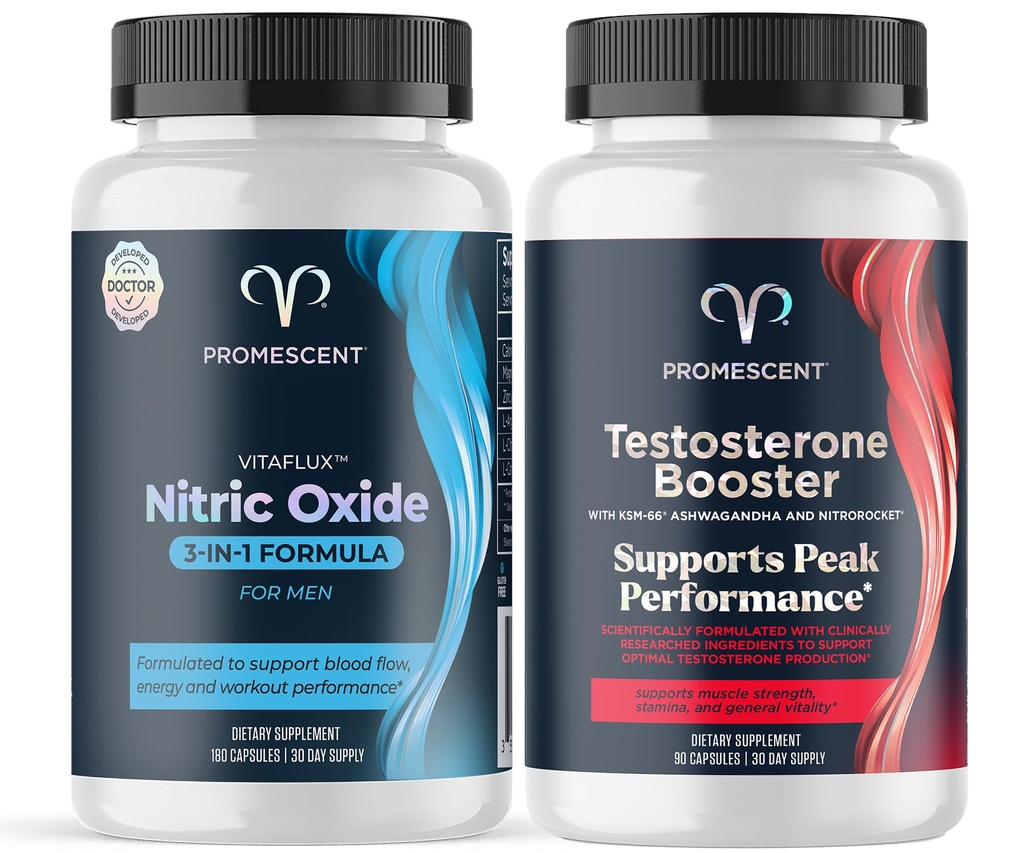 Promescent VitaFLUX Nitric Oxid Supplement, L Arginine l Quality Citrulline Supplement for menn + Testosteron Booster for menn Supplement w / Tongkat Ali (LongJack), KSM-66 Ashwagandha