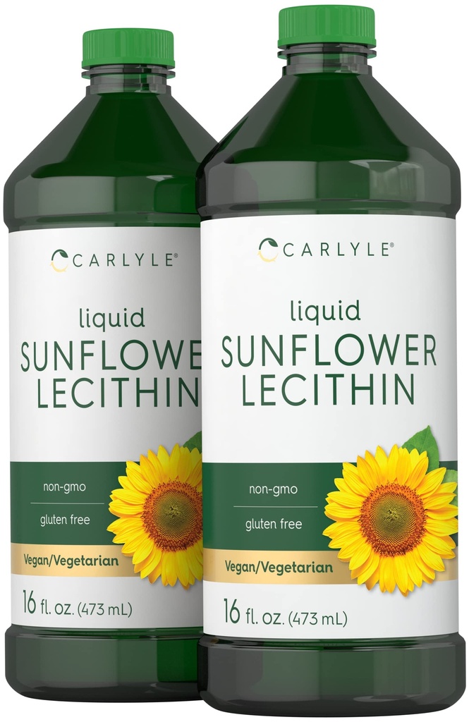 Carlyle solflower Lecithin flytende | 16 oz | 2 Pack | Vegan, vegetarisk, ikke-GMO, soyafri, glutenfri