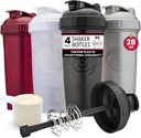 GOMOYO [4-Pack] 28-Ounce Shaker flaske | Bulk Protein Shaker flaske med Action-Rod Wire Mixer | Shaker Cups er BPA gratis og oppvaskmaskin trygt | svart, hvit, grå og maroon
