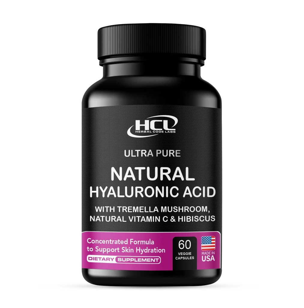 Naturlig hyaluronsyre Supplement 5X Sterkere Hydration piller fra ren Tremella Mushroom med vitamin C & Hibiscus - Hudtilskudd Anti krus Diett Kapsler - hår negler vitaminer