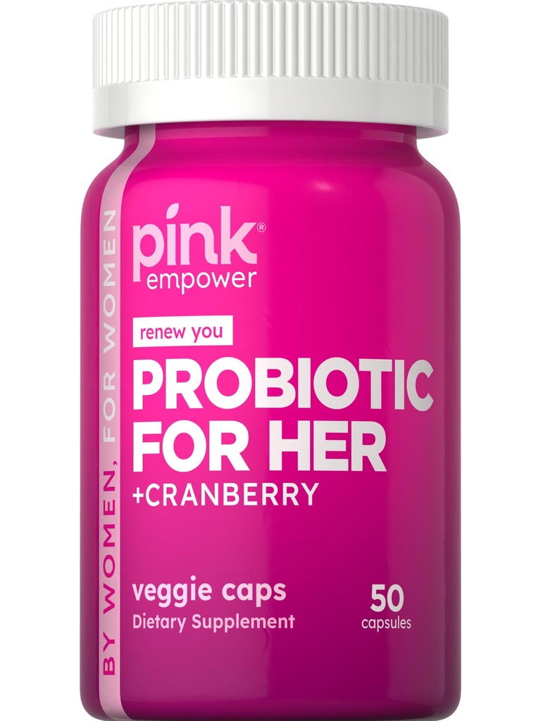 PINK Probiotika for kvinner | Digestiv Helse Støtte Kapsler Plus Cranberry | 50 greve | Vegetarisk, ikke-GMO & Glutenfri Supplement