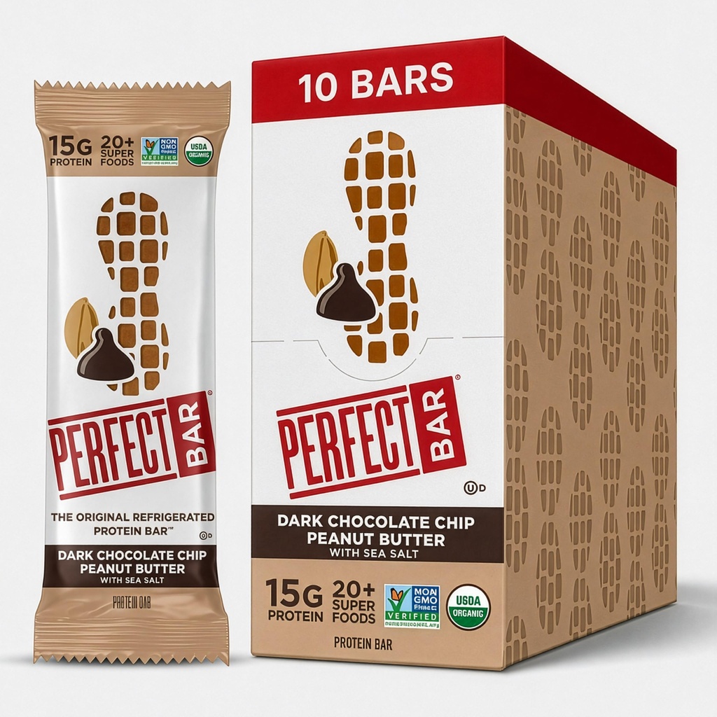 Perfekt Bar, Mørk sjokolade Chip Peanut Butter Protein Bar, Høyt protein, Økologisk, Glutenfri, Soya Gratis, Ikke GMO, Ingen sukker alkoholer, 2,3 Ounce Bar, 10 greve
