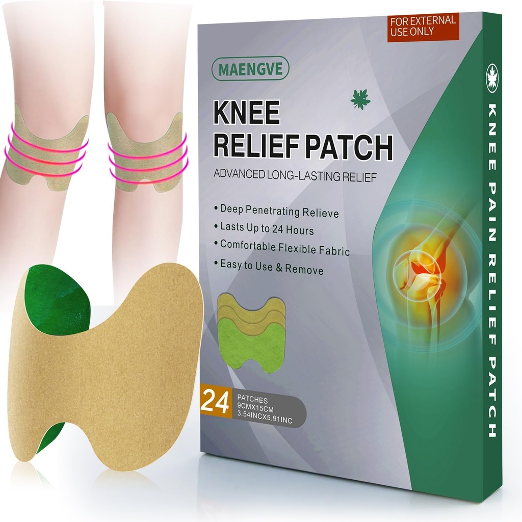 Kne smerte relief Patch 24 greve - Varme Herbal Knee Patches med Mugwort, Capsaicin & Menthol - 12 timer lang varighet Knee støtte for bein på bein, leddsmerter, muskelsorg