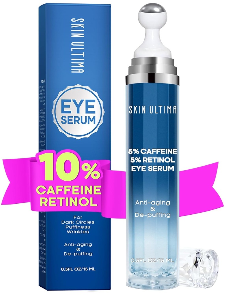 5% Koffein 5% Retinol Øyekrem for mørke sirkler, Puffiness og poser, hyaluronsyre og niacinamid under øyekrem Anti Aging, Øye Serum for fine linjer, 360° Øyemassasje Ball Roller