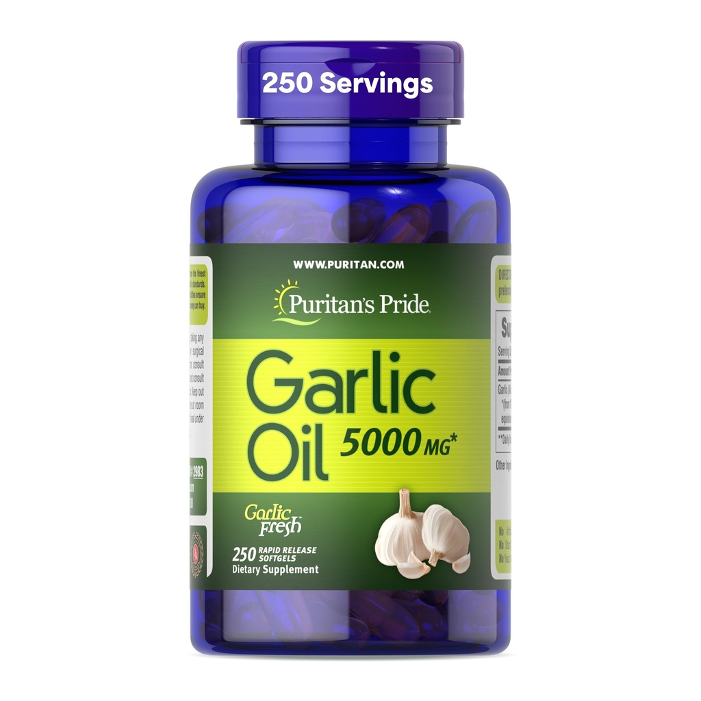 Puritans stolthet premium hvitløk frisk 5000mg, tradisjonell kosttilskudd for hjerte helse og sirkulasjon støtte med antioksidant egenskaper, 250 Rapid Release Softgels