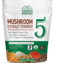 VIGOROUS MOUNTAINS Organic Mushroom Powder Supplement - USDA Certified, Lions Mane & Reishi For Immune Support, Brain Focus, Vegansk, Blander umiddelbart i kaffe og smoothies (100g)
