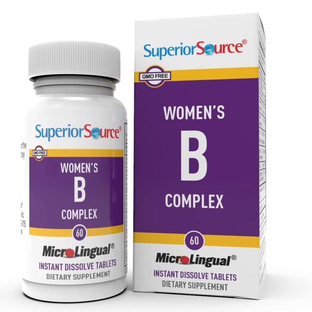 Superior Source kvinner?s B-kompleks - Energistøtte Supplement for kvinner - Multivitamin med vitamin B12, Vitamin B3 og mer - B vitamin Supplement hjelpemidler hjertehelse - 60 Sublingual Oppløsende tabletter