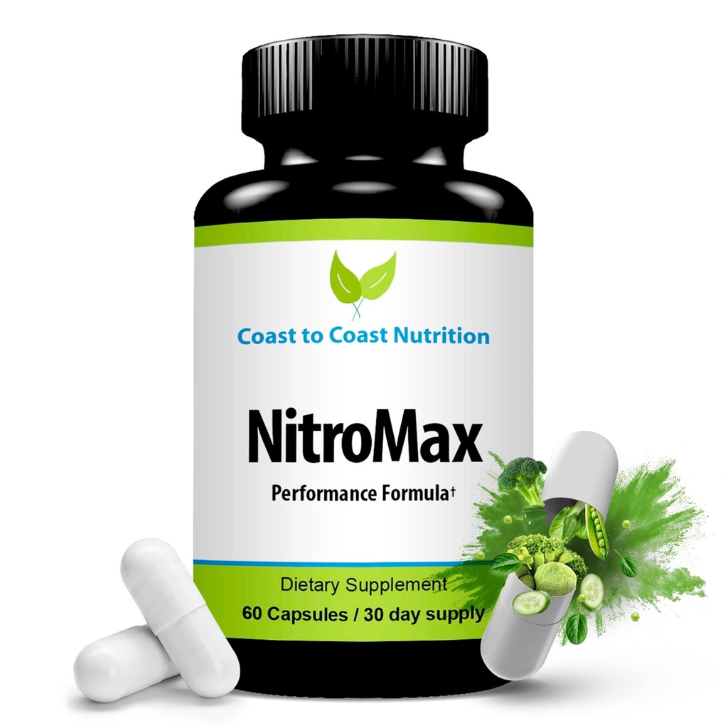 NitroMax Performance Formula – L-Arginine Nitric Oxid Supplement Plus Citrulline, AKG, Beta Alanine – Bygg muskel, Vaskulærhet, Energi, Sirkulasjon – Trening Hardere - 60 L-Arginine Kapsler