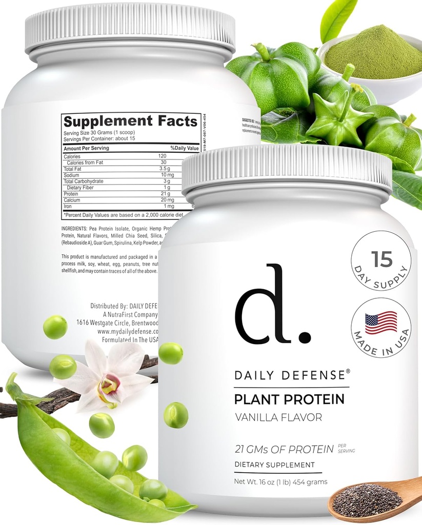 Vanilla Protein pulver - 454 g plantebasert protein med 21 g vegansk protein per scoop - 15 serveringer av lavt sukkerprotein pulver for kvinner og menn