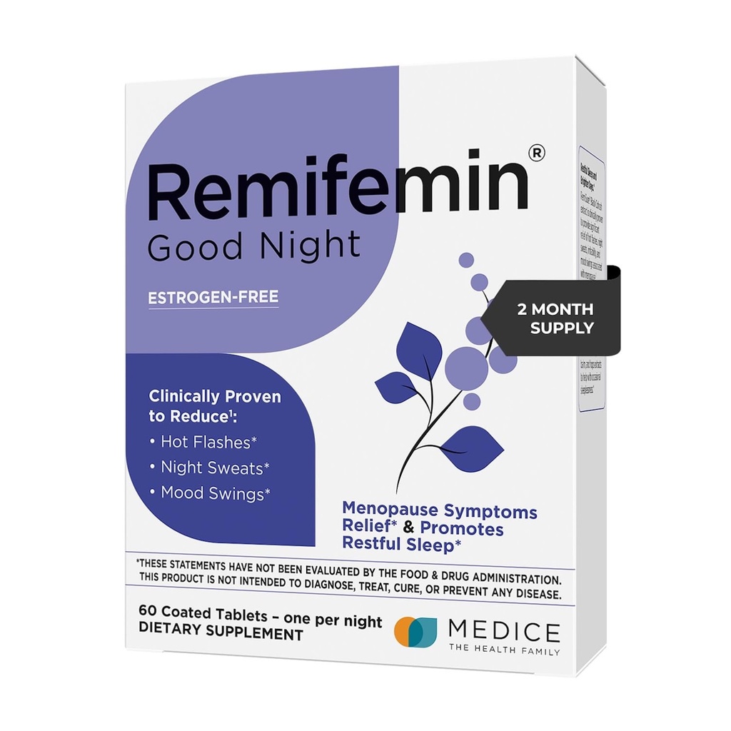 Remifemin God natt - Menopause symptomer Relief & Restful Sleep Support - klinisk bevist ingredienser - Menopause Supplements - Svart Cohosh - Estrogen-fri - laget i Tyskland - 60 tabletter