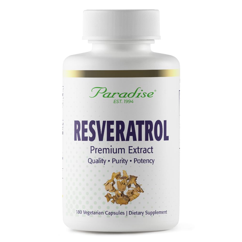 Paradise urter Resveratrol, Antioksidant, Super Potent, Ultra ren, Vegan, Ikke GMO, Glutenfri, 180 Vegetariske kapsler