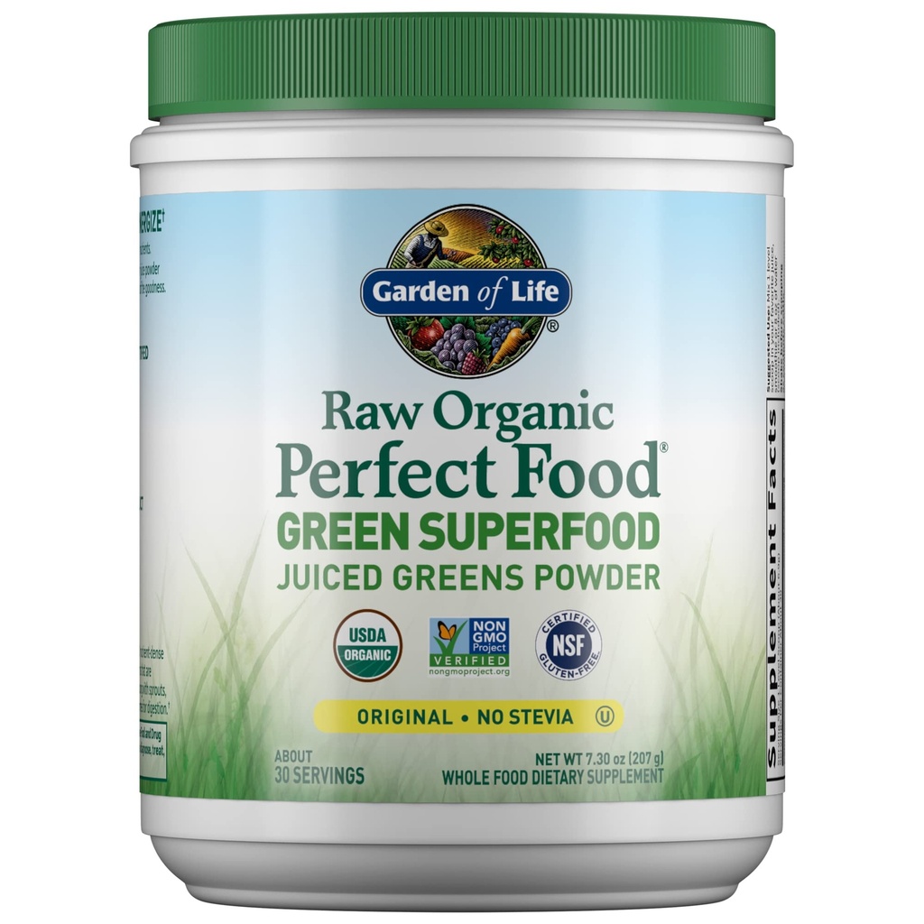 Hage av liv rå økologisk perfekt mat Grønn Superfood Juiced Greens pulver - opprinnelige Stevia-fri, 30 serveringer, ikke-GMO, Glutenfri hele mat kosttilskudd, Alkalize, avgiftsfri, Energize