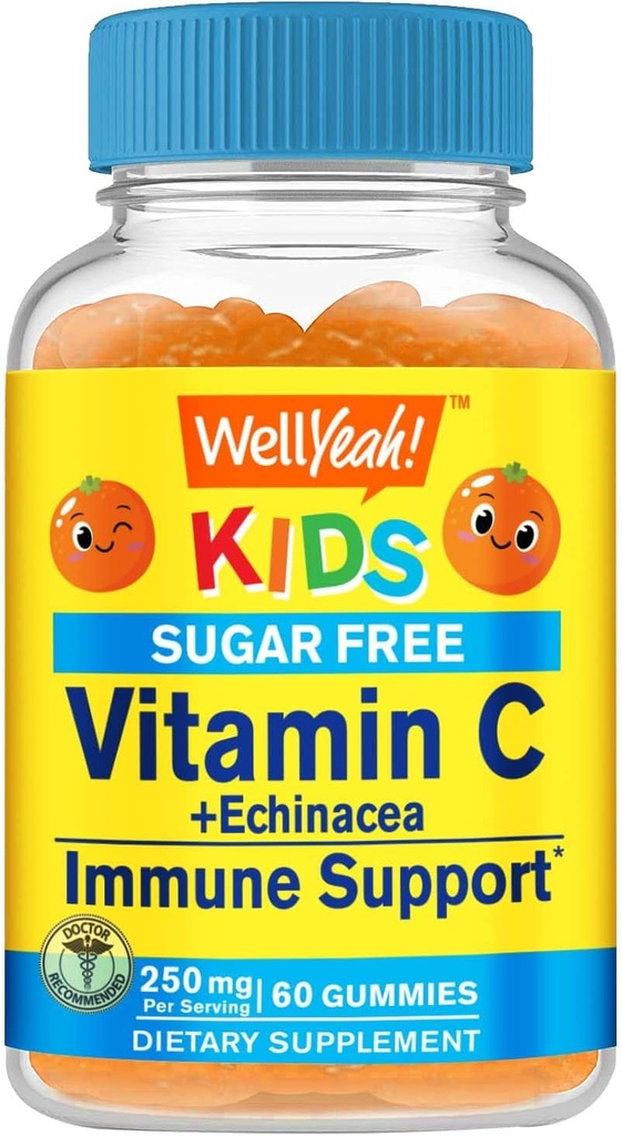 VelJa Echinacea (5 mg) med vitamin C (250 mg) sukker gratis gummier for barn |Immune støtte Supplement | Orange Flavor | 60 Count