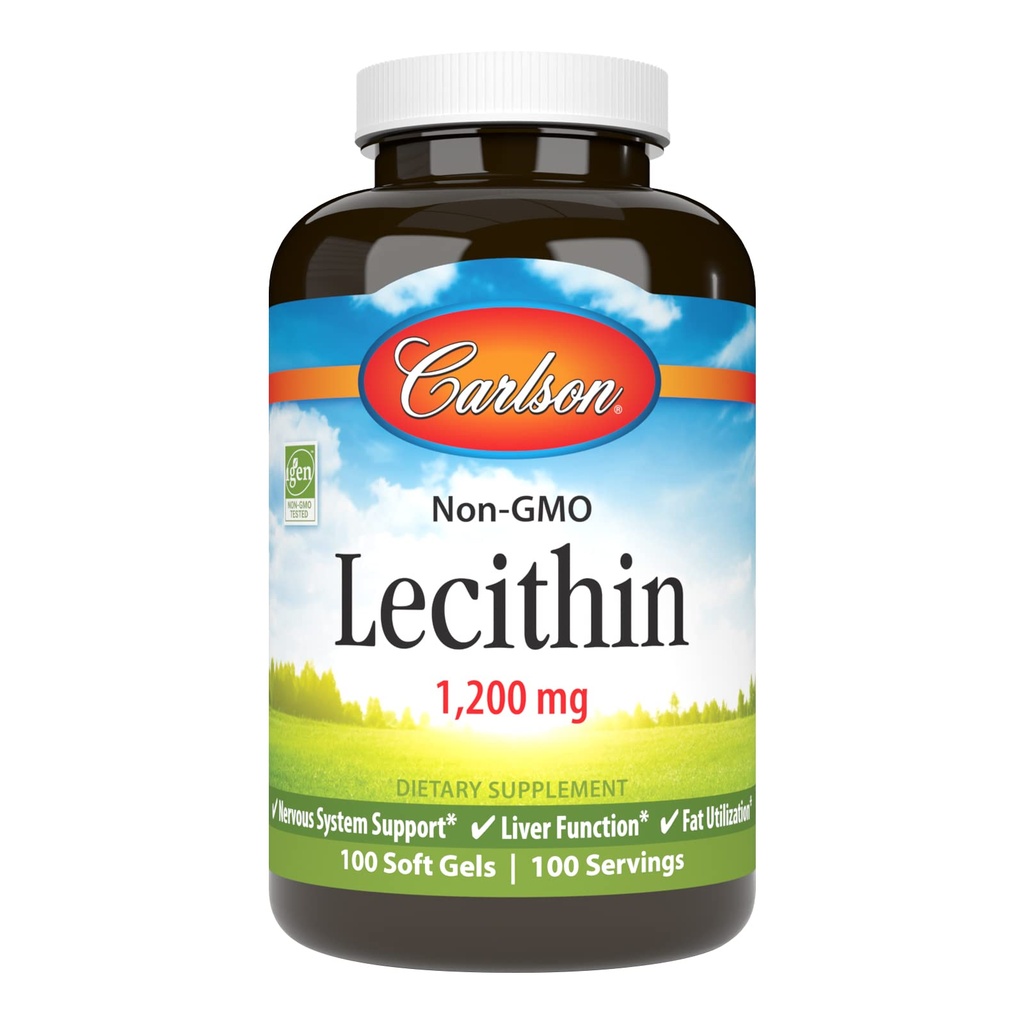 Carlson - Lecithin, ikke-GMO, 1200 mg, nervesystem og leverfunksjon, ublekt soya Lecithin, 100 Softgels