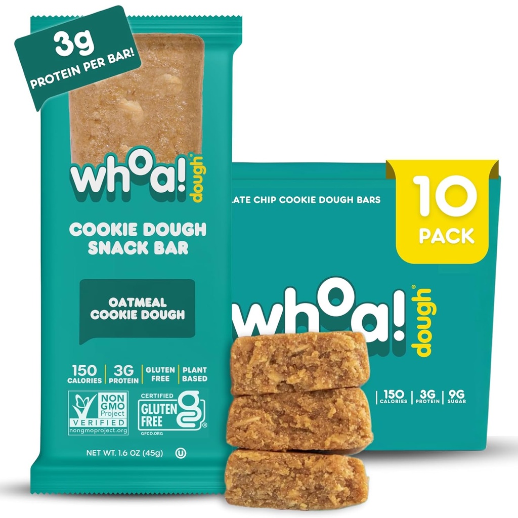 Who Dough Edible Cookie Dough Bars-sertifisert Ikke-GMO, Kosher og Glutenfrie Barer - Sunn Snack Foods - Plantebaserte Snacks laget med ekte ingredienser - Oatmeal Cookie Daugh - 10 Pack