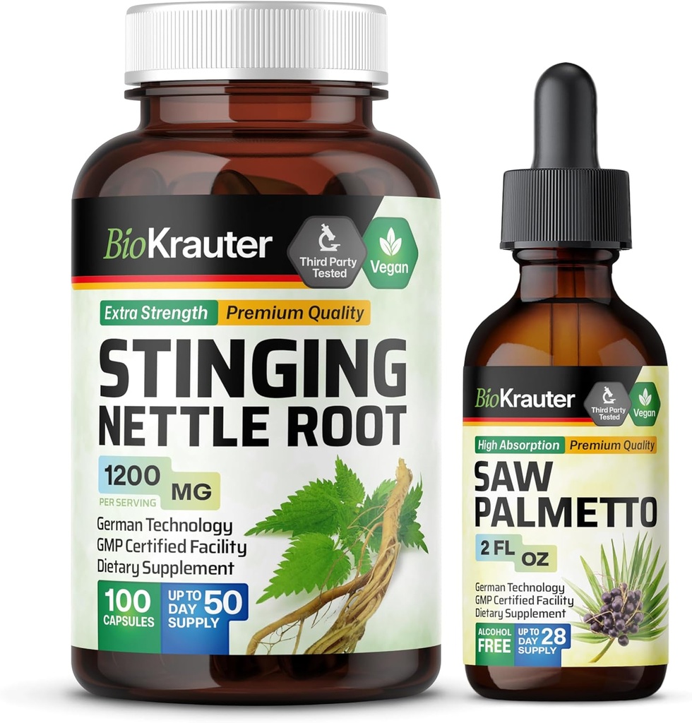 BIO KRAUTER Stinging Nettle 100 kapsler og så Palmetto Tinkture 2 Fl. Oz.