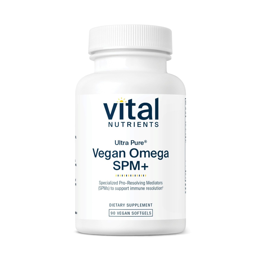 Vital næringsstoffer Ultra Pure® Vegan Omega SPM+ | Vegansk spesialisert pro-løsningsmediatorer (SPM) Omega-3 Supplement | Minor Joint Discomfort Relief * | Gluten, Dairy, Sojafri, Ikke-GMO | 90 Mini Softgels