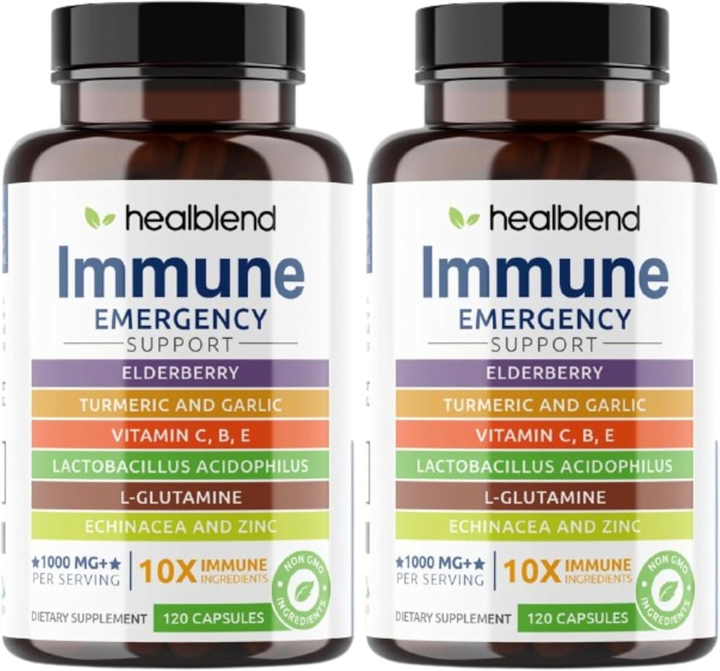 healblend 10 i 1 Immun støtte Supplement Booster med eldrebær, sink, Echinacea, Turmeric, Lactobacillus Acidophilus, for voksne (2 Pack)